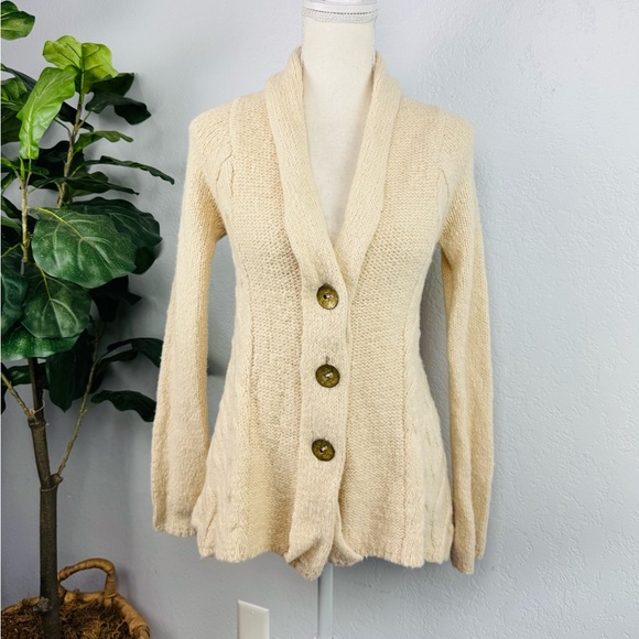 Free People Far Away Cable Knit Cardigan Sweater Boho Wool Blend Tan XS - Picture 11 of 11